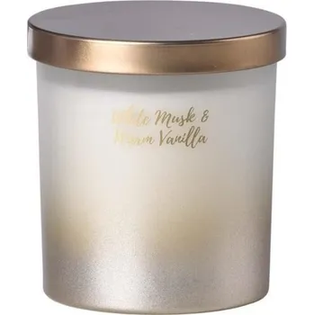 Svíčka Svíčka ve skle Emocio Relief 80 x 90mm 206g s kovovým víčkem - Bílé pižmo a vanilka