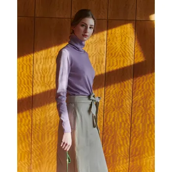 Dámský svetr Dámský vlněný rolák na tělo Světle fialová L