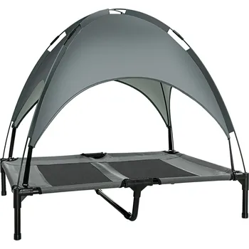 Pelíšek pro psa PawHut pelíšek pro psy s baldachýnem prodyšný 92x76x90cm z taftové tkaniny v šedé barvě pro útulné místo ke spánku | Aosom.de