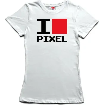 Žertovný předmět I love pixel - dámské tričko s potiskem S bílá - white Černá - 402