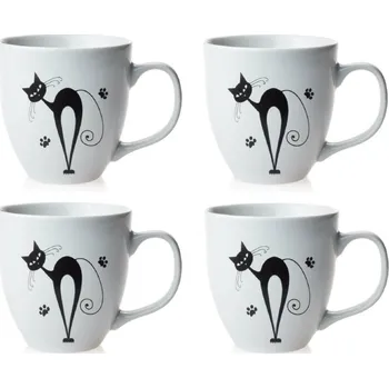 Porcelánové hrnky 4 ks Tonda Black Cats, černé kočky dekor č. 2 - 4 x 470 ml