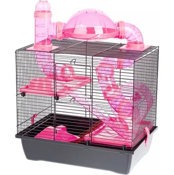 INTERZOO Rocky + Terasa Klec pro křečky 42 cm růžová