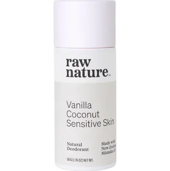 Raw Nature Natural Deodorant, přírodní deodorant, vanilka, kokos, pro citlivou pokožku, 50 g