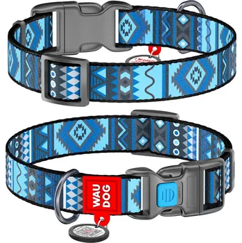 Obojek pro psa WAUDOG obojek nylonový Ethno Blue QR (33-49cm/2,5cm)