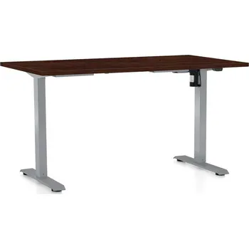 Psací stůl Výškově nastavitelný stůl OfficeTech A, 140 x 80 cm, šedá podnož, wenge