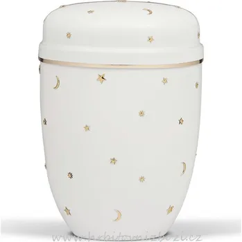 Smuteční dekorace Ocelová urna bílá se zlatými hvězdičkami