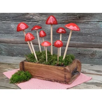 Vánoční dekorace Houba keramická červená, Rozměr Malá, Varianta Zaoblená