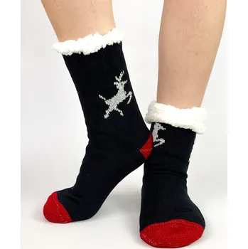 Dámské ponožky Tmavo-modré oteplené ponožky so sobíkom L26031, VELIKOST 39 - 42