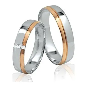 Prsten Ráj snubních prstenů | Moderní zlaté snubní prsteny kombinace bílého a růžového zlata - skladem - 4633