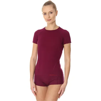 Brubeck dámské tričko s krátkým rukávem Active wool Barva: plum, Velikost: L