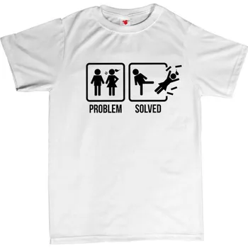 Žertovný předmět PROBLEM SOLVED - rozchod - pánské tričko s potiskem L bílá - white Černá - 402