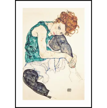Plakát Egon Schiele - Sedící žena s pokrčenými koleny 21 x 29,7 cm