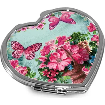 Kosmetické zrcátko Otevírací zrcátko, Motýli a květy v srdci