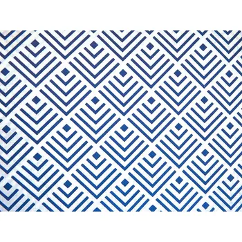 Bavlněná látka, panel 50x70 cm, MODRÝ GEOMETRICKÝ VZOR NA BÍLÉM