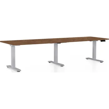 Psací stůl Výškově nastavitelný stůl OfficeTech Long, 260 x 80 cm, šedá podnož, dub silverjack