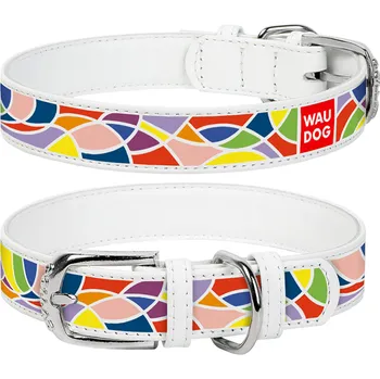 Obojek pro psa WAUDOG obojek kožený Vitrage bílý (38-49cm/2,5cm)