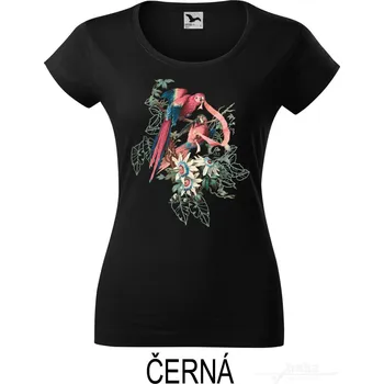 Dámské tričko Studiotrnka.cz Dámské tričko hlubší výstřih, Copak to papoušci našli Barva: Černá, Velikost: XS