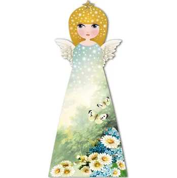 Vánoční dekorace Dřevěný anděl, Pomněnky a sedmikrásky Velikost: větší 16 x 35,5 cm