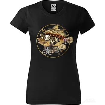 Dámské tričko Tričko dámské Mechanická ryba, Steampunk Barva: Černá, Velikost: M