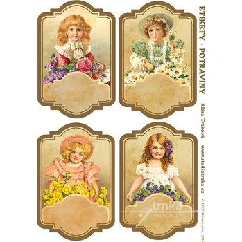 Speciální papír Samolepicí etikety bez nápisu, růžovobílé holčičky, 1 arch