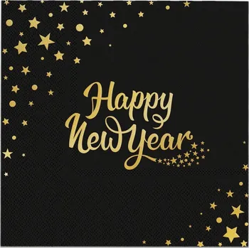 Papírový ubrousek Party Pal Černé ubrousky se zlatým nápisem "Happy new year", 10ks