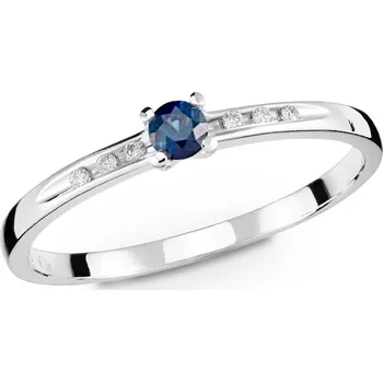 Prsten Prsten z bílého zlata s modrým safírem a diamanty 270.99 Velikost: 50