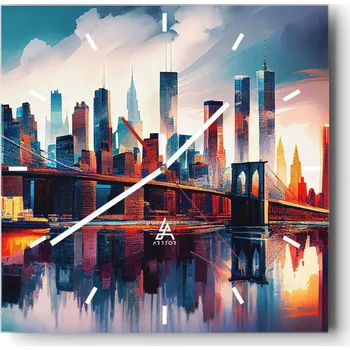 Hodiny Velké nástěnné hodiny na zeď 40x40 Město Skleněné hodiny Čtvercové Tiché