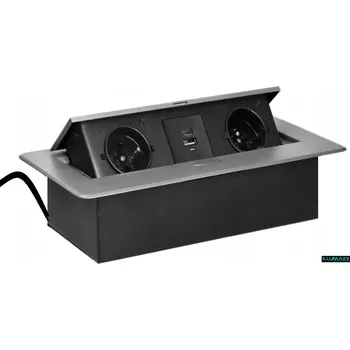 Elektrická zásuvka Výklopná elektrická zásuvka 2x230V+1xUSB-A + 1x UBC-C, vestavná stříbrná, oblé hrany s kabelem 2,0m (s připojeným kabelem 2,0m (výklopné zásuvkové moduly))