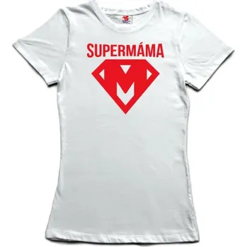 Žertovný předmět Super máma - dámské tričko s potiskem L bílá - white Červená - 408
