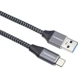 PremiumCord kabel USB-C - USB 3.0 A (USB 3.2 generation 1, 3A, 5Gbit/s) 0,5m oplet Černá/šedá