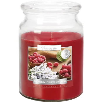 Svíčka Vonná svíčka ve skle s víčkem Malina - Bílá Levandule, 500g 100 hodin SND99-352