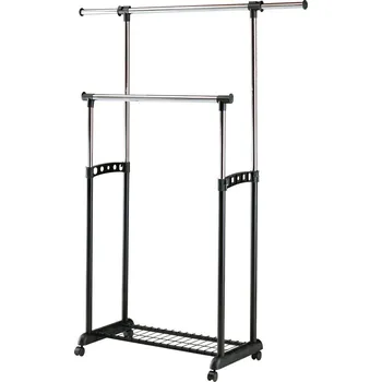 Věšák Stojanový věšák SALTA s kolečky — kov, plast, černá / chrom