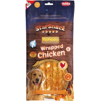 Pamlsek pro psa Nobby StarSnack BBQ Wrapped buvolí tyčky bílé s kuřecím 25cm 375g