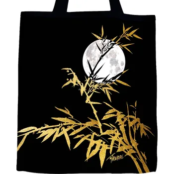 Nákupní taška Plátěná nákupní taška černá, Zlatý bambus za úplňku