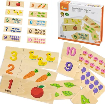 Puzzle VIGA Dřevěné puzzle Sada Montessori puzzle s čísly