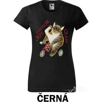 Dámské tričko Tričko dámské, Kocour pozor jedu Barva: Černá, Velikost: XXL