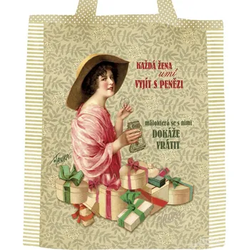 Nákupní taška Plátěná nákupní taška, Každá žena umí vyjít s penězi v béžové