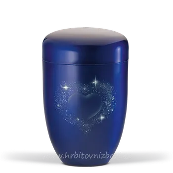 Smuteční dekorace Ocelová urna kobaltově modré barvy s motivem srdce