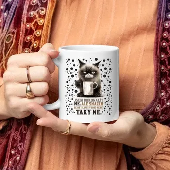 Žertovný předmět Jsem dokonalý? Ne - hrnek s potiskem- Tričkový.cz