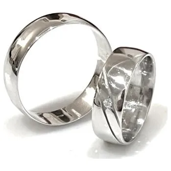 Prsten Ráj snubních prstenů | Široké snubní prsteny z bílého zlata s briliantem - skladem - 4601