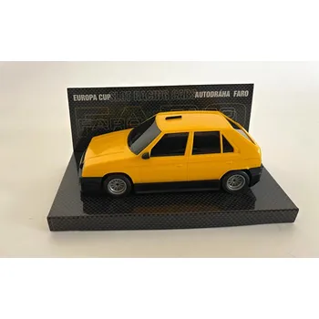 auto na autodráhu Model SRC, měřítko 1:28, Favorit City,žlutý, motor 12 000ot. - k autodráze ITES, FARO, EuropaCup, Gonio