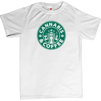 Žertovný předmět Cannabis & Coffee - pánské tričko s potiskem L bílá - white Zelená - 404