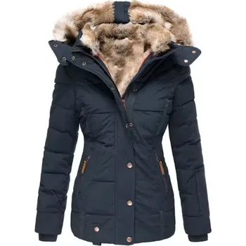Luxusní dámská zimní bunda s kapucí (velikosti od S až do 5XL) Barva: námořnická modrá, Velikost: XXXL