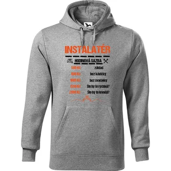 Pánská mikina DOBRÝ TRIKO Pánská mikina s potiskem Instalatér hodinová sazba Velikost pánské mikiny: 5XL, Barva: Tmavě šedý melír