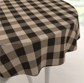 ubrus Bavlněný kulatý ubrus Olivia OL-017 Hnědo-béžová kostka velká Ø 100 cm