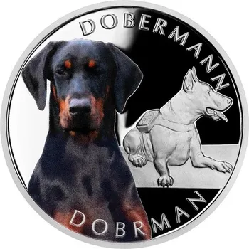 Stříbrná mince Psí plemena - Dobrman proof