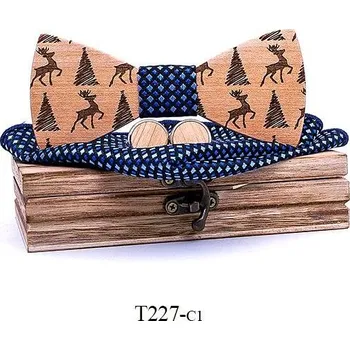 Motýlek Mahoosive Dřevěný motýlek s kapesníčkem a manžetovými knoflíčky T227