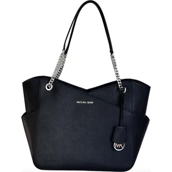 Kožená kabelka Michael Kors jet set travel lg chain tote silver černá