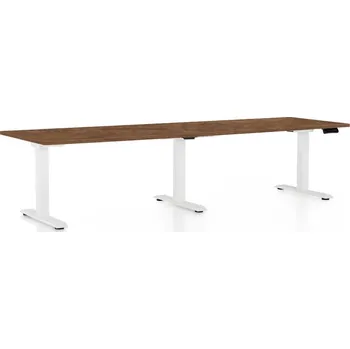 Psací stůl Výškově nastavitelný stůl OfficeTech Long, 260 x 80 cm, bílá podnož, dub silverjack