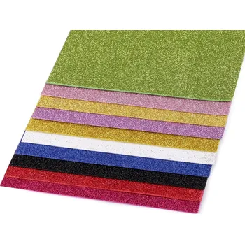 Pěnová guma Moosgummi s glitry 20x30 cm mix barev 10 kusů - mix barev